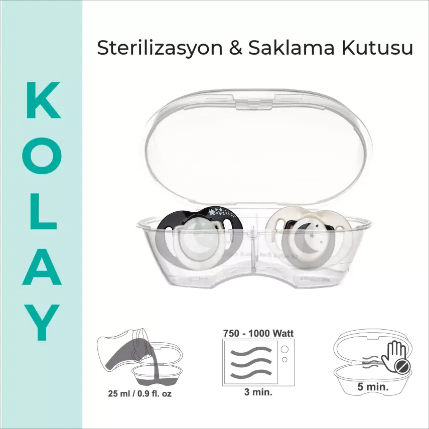 Mamajoo Silikon Emzik 2li Gece ve Gündüz & Sterilizasyon Saklama Kutusu 0+ Ay Black Pearl - 6