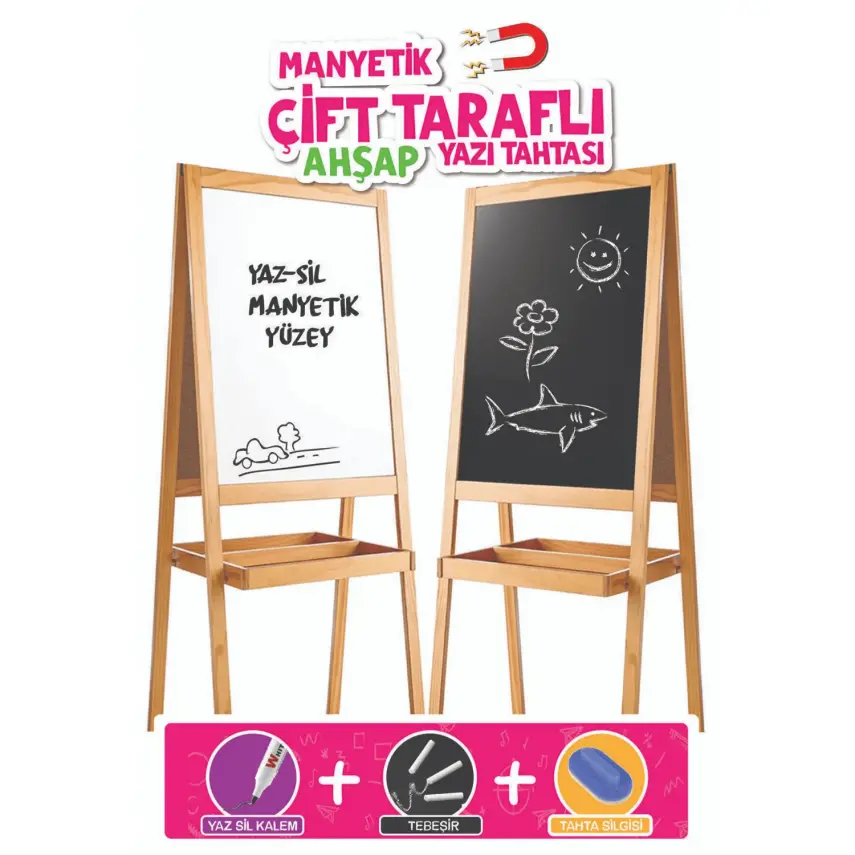 Manyetik Çift Taraflı Ahşap Yazı Tahtası - 1