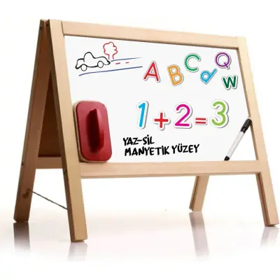 Manyetik Çift Taraflı Masaüstü Ahşap Yazı Tahtası Magnetli 62 Parça