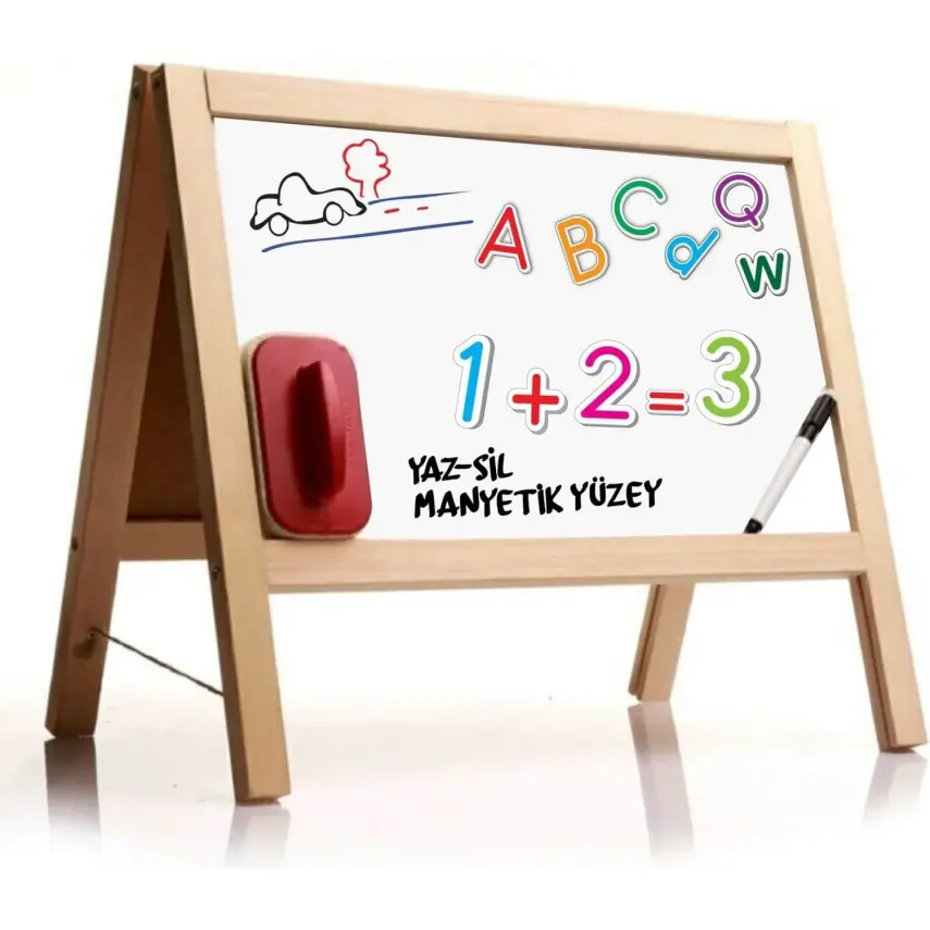 Manyetik Çift Taraflı Masaüstü Ahşap Yazı Tahtası Magnetli 62 Parça - 1