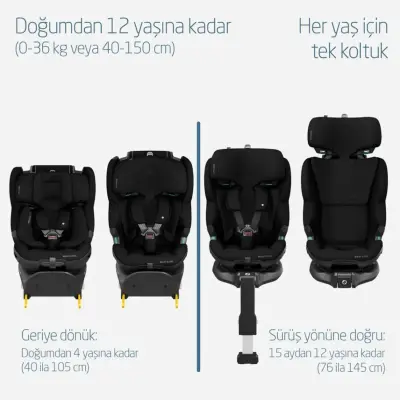 Maxi-Cosi Emerald 360 Pro I-size Araç Dışına Çıkabilen Isofix'li Dönebilir Yatabilir Slidetech Oto Koltuğu 0-36 Kg Authentic Black - 4
