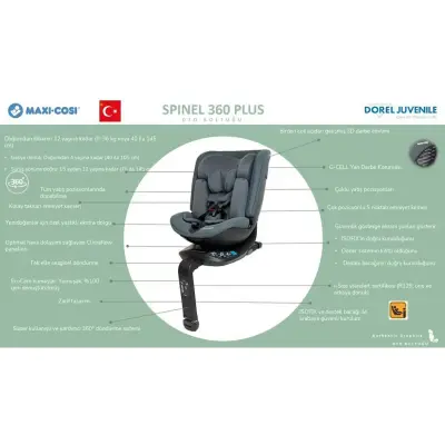 Maxi-Cosi Spinel Plus i-Size Dijital Göstergeli 360 Dönebilen Yatabilen Isofix'li 0-36 kg Oto Koltuğu Raven - 6