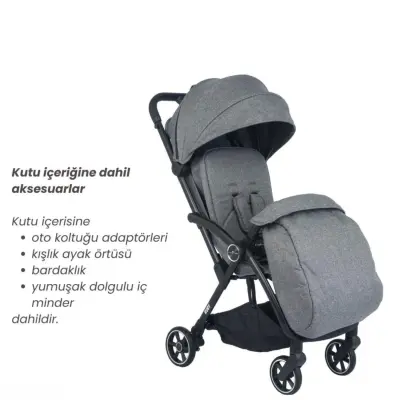 Merkür Bebe Ruby Tek Tuşla Otomatik Katlanan Kabin Boy Bebek Arabası Gri - 3