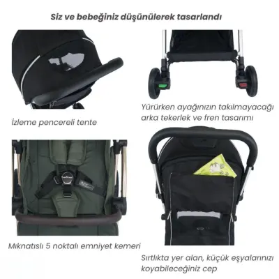 Merkür Bebe Ruby Tek Tuşla Otomatik Katlanan Kabin Boy Bebek Arabası Gri - 4