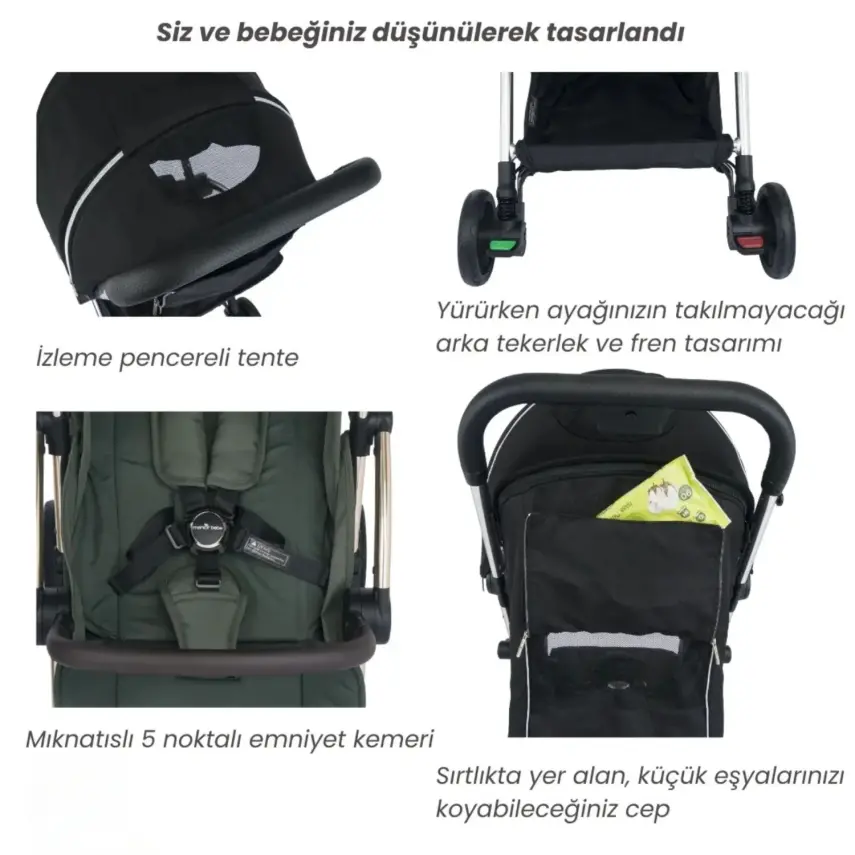 Merkür Bebe Ruby Tek Tuşla Otomatik Katlanan Kabin Boy Bebek Arabası Siyah - 5