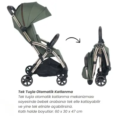 Merkür Bebe Ruby Tek Tuşla Otomatik Katlanan Kabin Boy Bebek Arabası Yeşil - 4