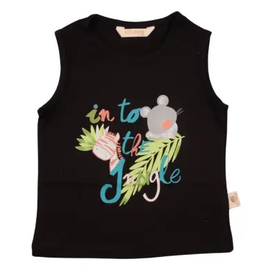 Mini Damla Bebek T-Shirt Kolsuz Jungle Siyah 