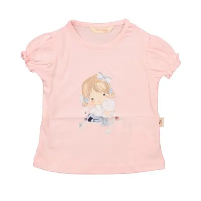 Mini Damla Çocuk T-Shirt Kedili Kız Pembe