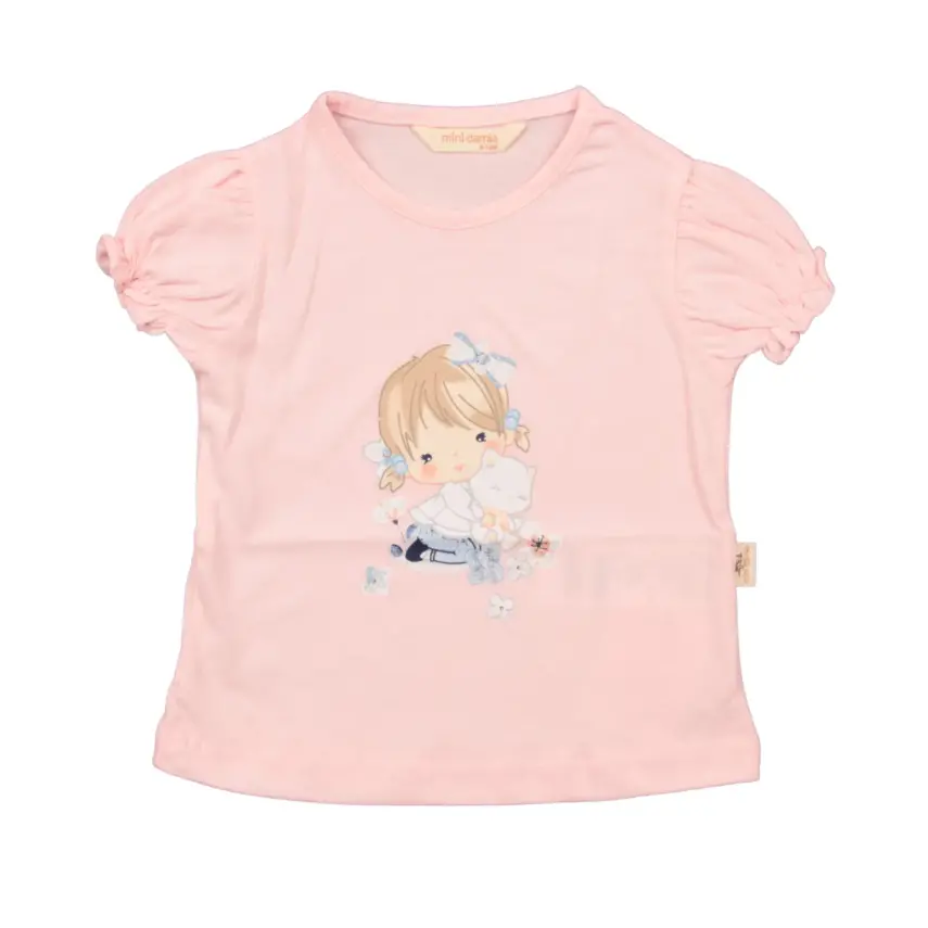 Mini Damla Çocuk T-Shirt Kedili Kız Pembe - 3