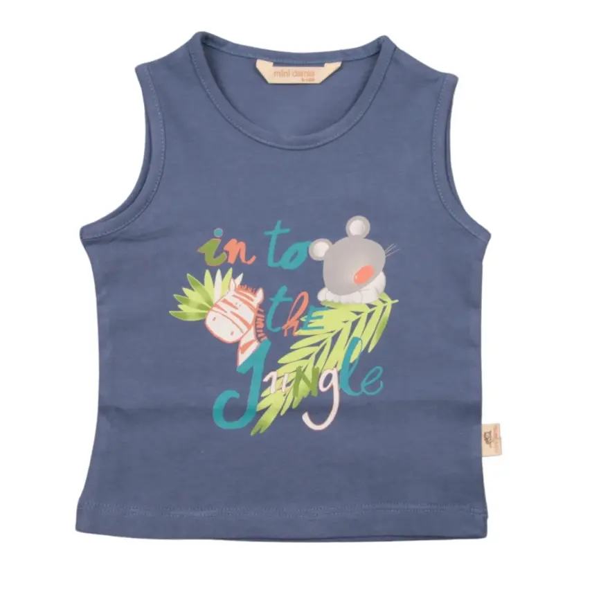 Mini Damla Çocuk T-Shirt Kolsuz Jungle İndigo - 1