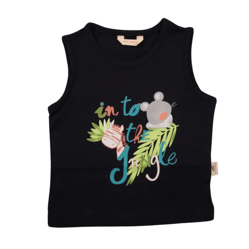 Mini Damla Çocuk T-Shirt Kolsuz Jungle Lacivert - 1