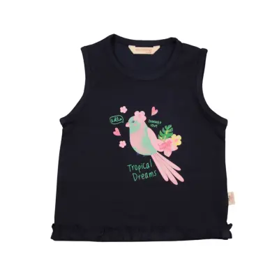 Mini Damla Çocuk T-Shirt Kolsuz Tropikal Lacivert
