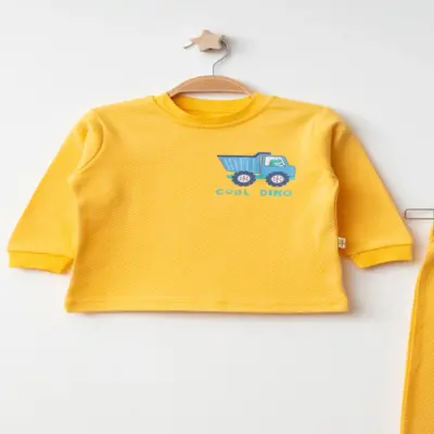 Mini Damla Pijama Takımı Penye Matweis Emprime Kamyon Baskılı Sarı - 3