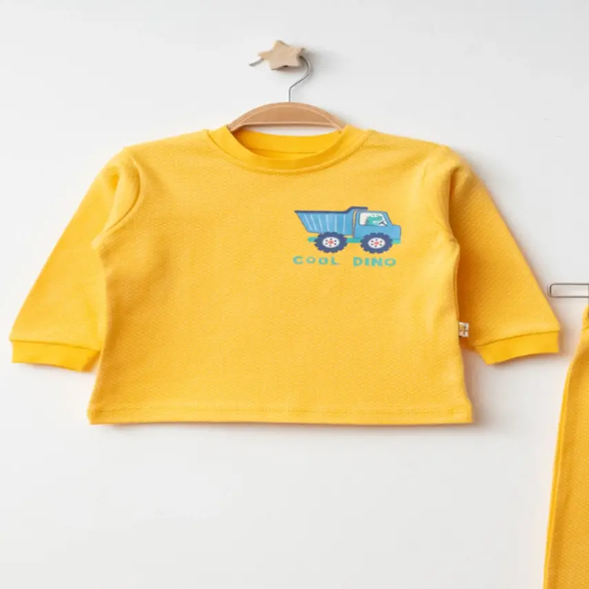 Mini Damla Pijama Takımı Penye Matweis Emprime Kamyon Baskılı Sarı - 4