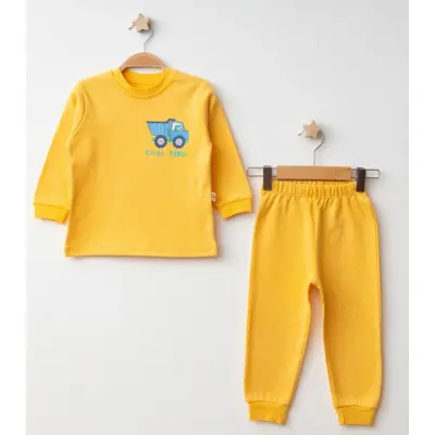 Mini Damla Pijama Takımı Penye Matweis Emprime Kamyon Baskılı Sarı