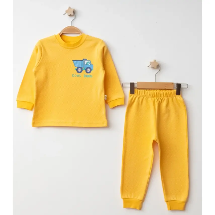Mini Damla Pijama Takımı Penye Matweis Emprime Kamyon Baskılı Sarı - 6