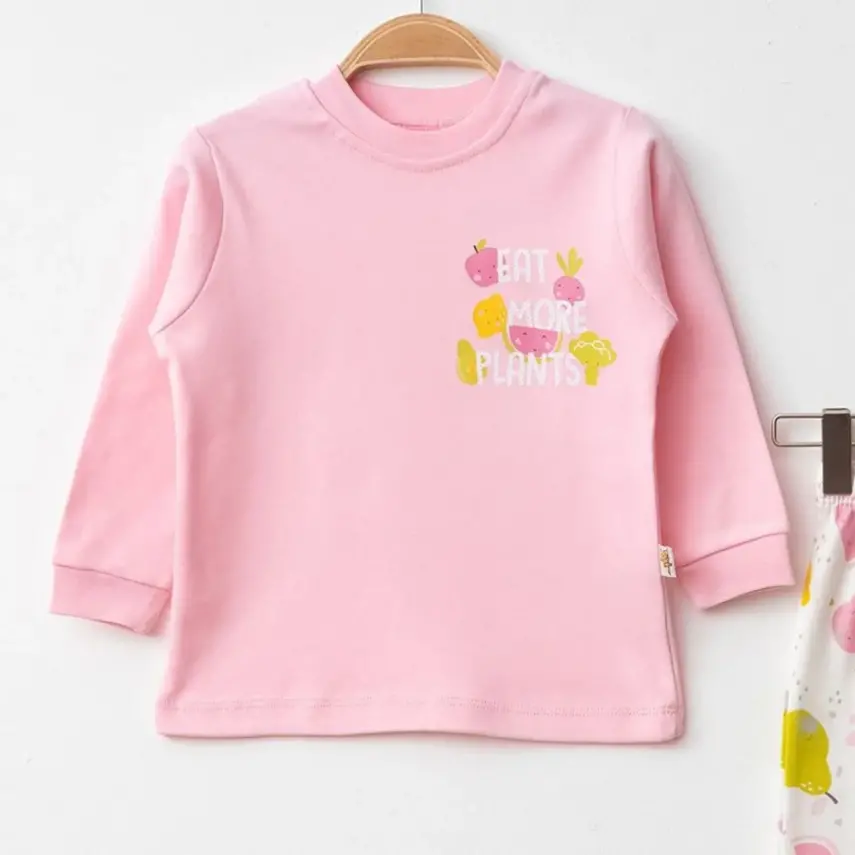 Mini Damla Pijama Takımı Penye Meyve Sebze Emprime Pembe - 3