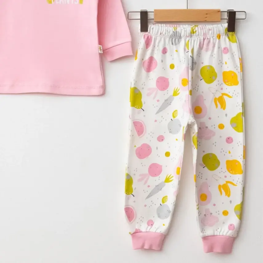Mini Damla Pijama Takımı Penye Meyve Sebze Emprime Pembe - 9