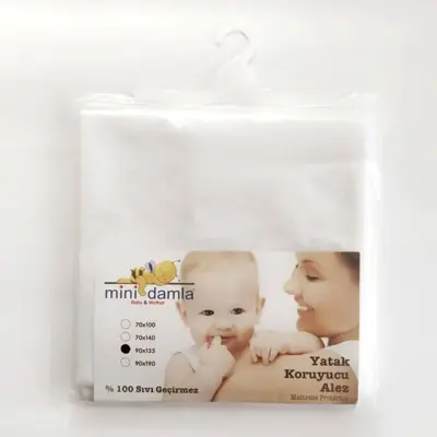 Mini Damla Su Geçirmez Kaydırmaz Alez Yatak Koruyucu 90X135Cm Beyaz