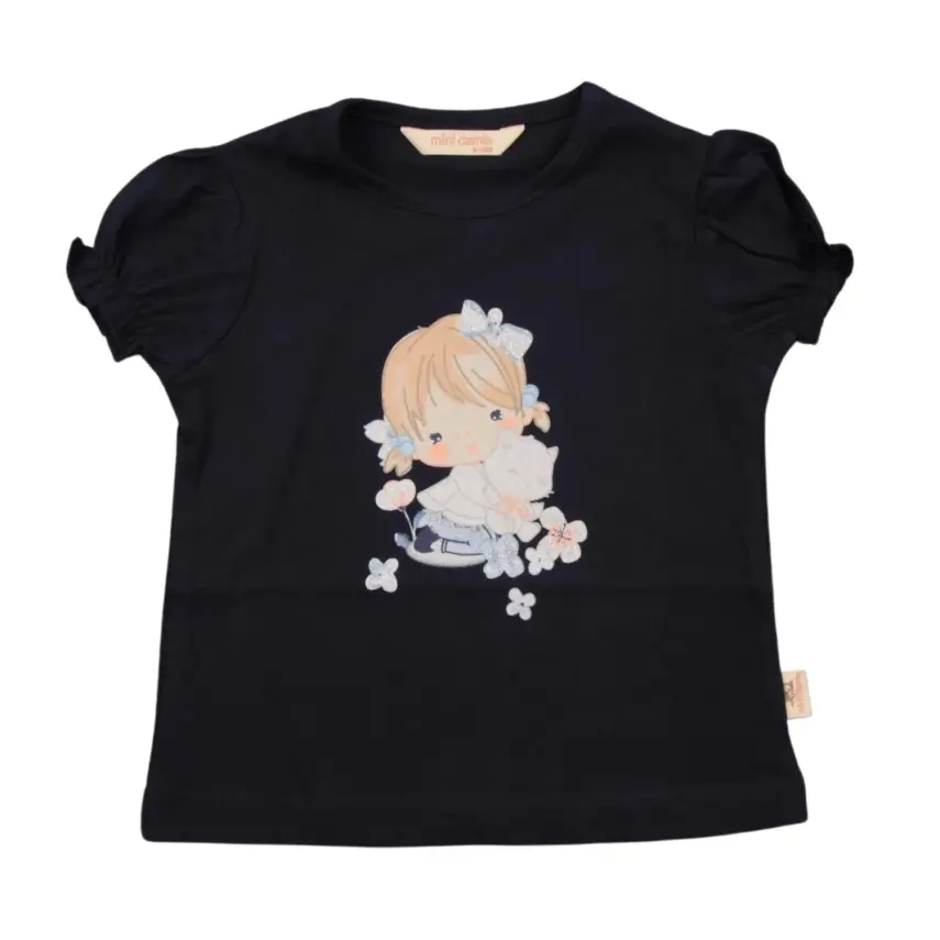 Mini Damla T-Shirt Kedili Kız Lacivert - 1