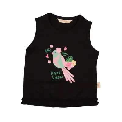 Mini Damla T-Shirt Kolsuz Tropikal Siyah (1)