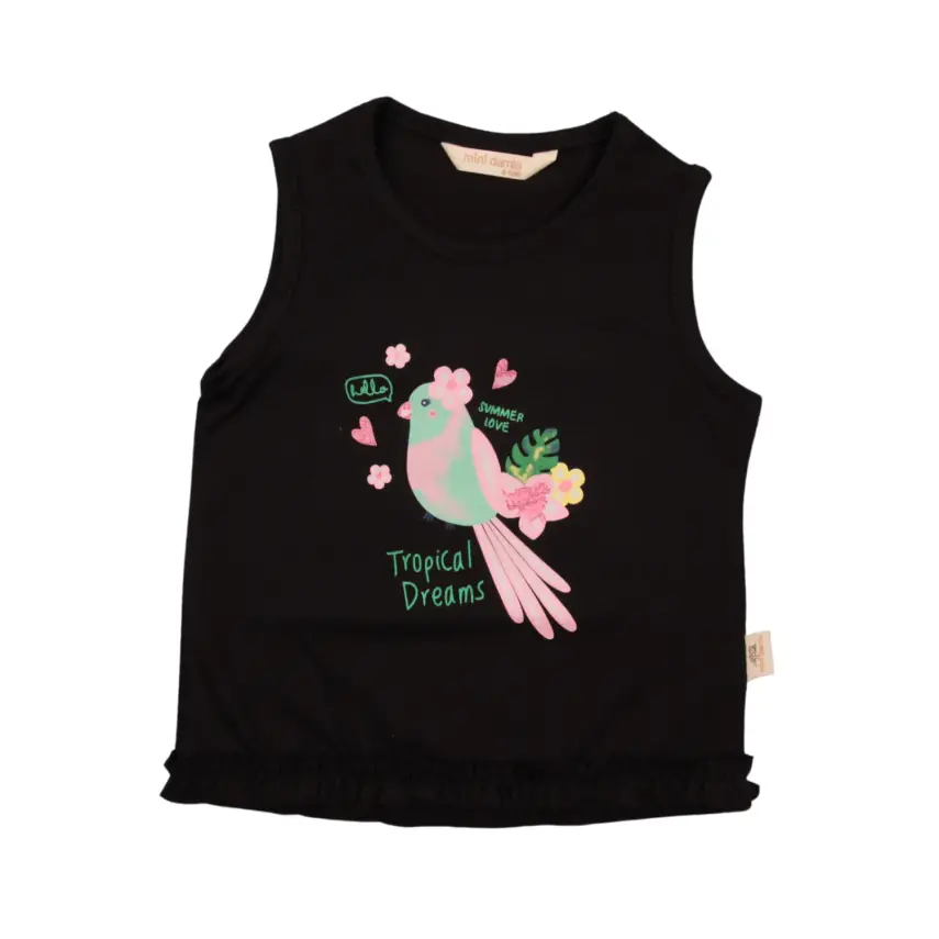 Mini Damla T-Shirt Kolsuz Tropikal Siyah - 2