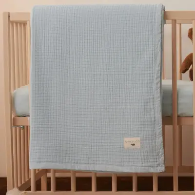Mixi Baby Migaloo Dört Katlı Çok Amaçlı %100 Pamuklu Bebek Çocuk Müslin Örtü 90X120 Cm Mavi
