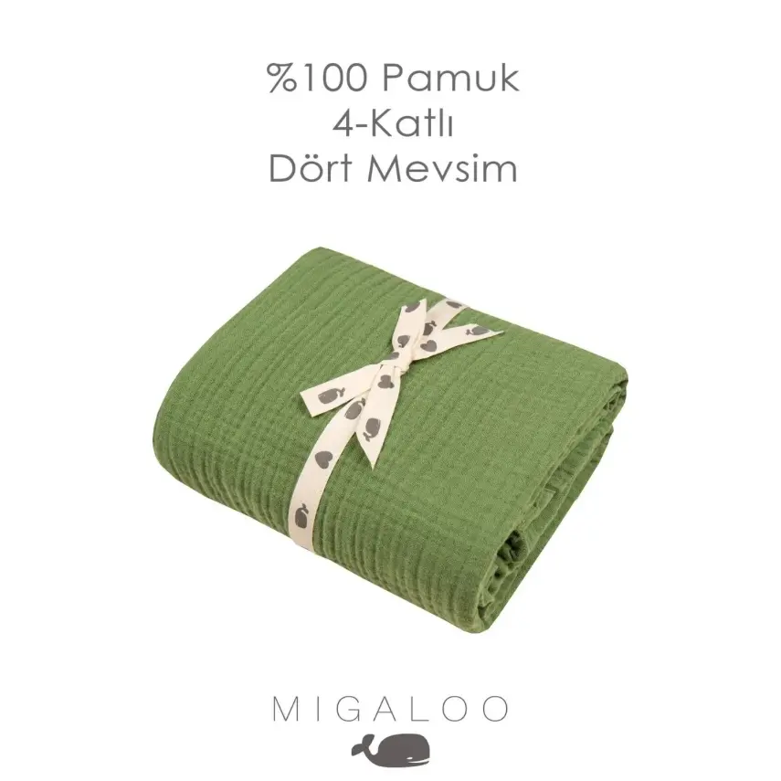 Mixi Baby Migaloo Dört Katlı Çok Amaçlı % 100 Pamuklu  Bebek Çocuk Müslin Örtü 90X120 Cm Yeşil - 4