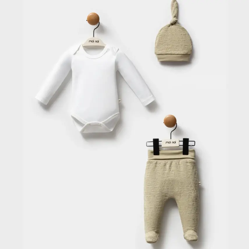 Moi Noi Bebek Zıbın Takımı 3Lü Ekru Unisex - 1