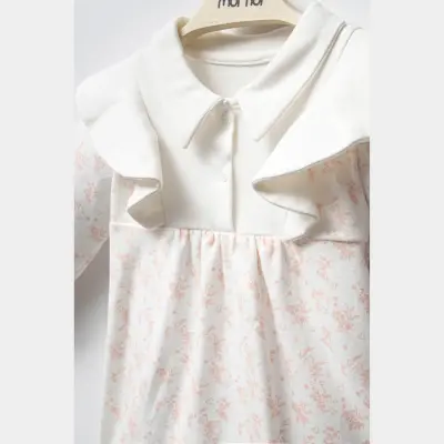 Moi Noi Çiçek Desenli Bebek Elbise Somon - 5