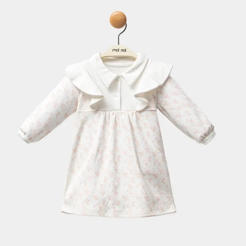 Moi Noi Çiçek Desenli Bebek Elbise Somon - 4