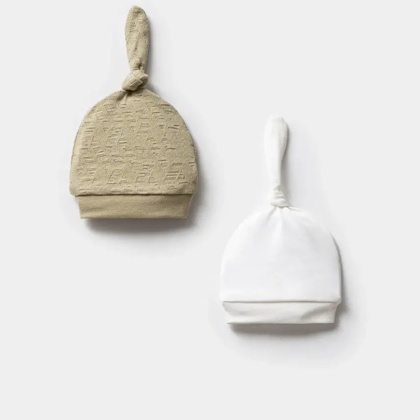 Moi Noi Erkek Bebek Şapka 2Li Bağcıklı Haki - 1