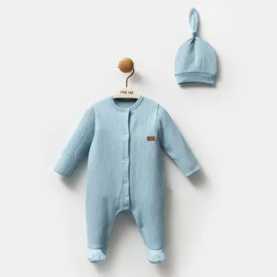 Moi Noi Erkek Bebek Tulum Şapkalı Mavi