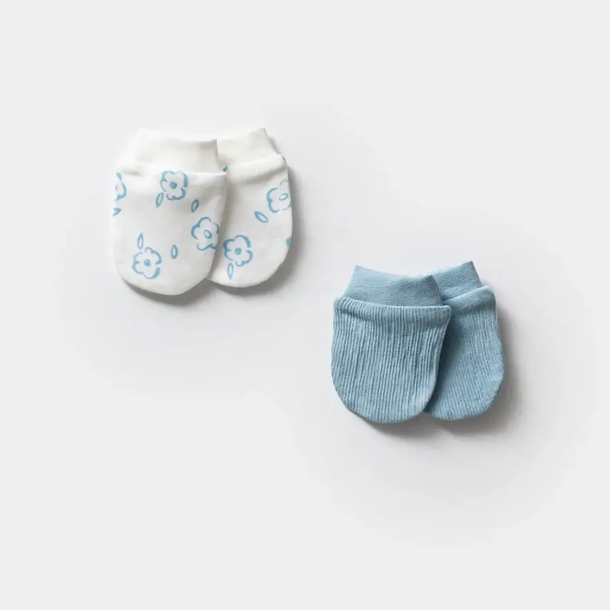Moi Noi Erkek Bebek Yenidoğan Eldiven 2Li Mavi - 1