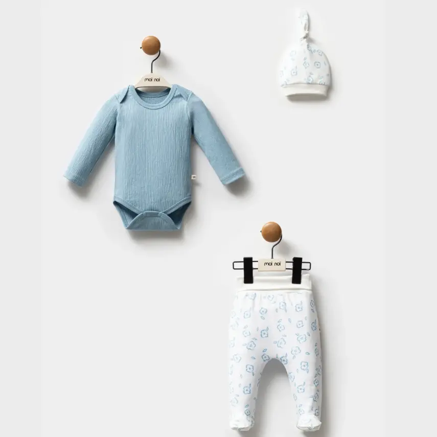 Moi Noi Erkek Bebek Zıbın Takımı 3Lü Mavi - 1