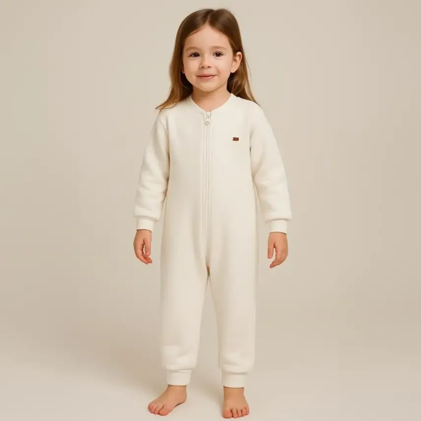 Moi Noi Fermuarlı Uzun Kollu Kışlık Uyku Tulum Waffle Ekru 2,5 Tog - 10