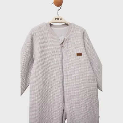 Moi Noi Fermuarlı Uzun Kollu Kışlık Uyku Tulum Waffle Gri 2,5 Tog - 3