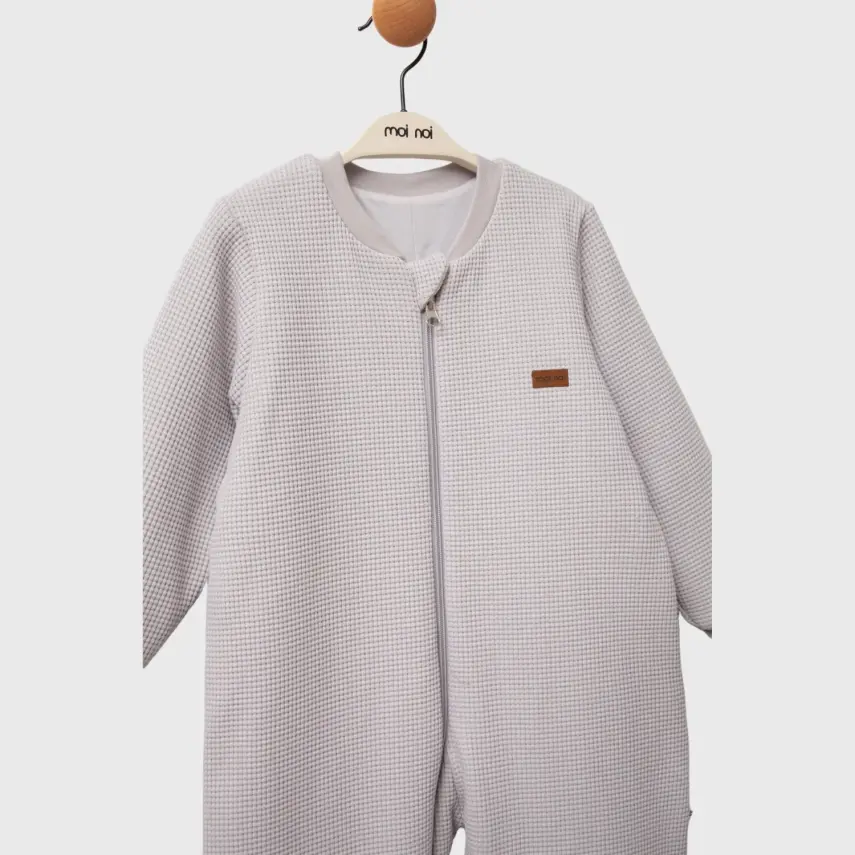 Moi Noi Fermuarlı Uzun Kollu Kışlık Uyku Tulum Waffle Gri 2,5 Tog - 3