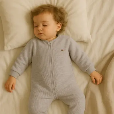 Moi Noi Fermuarlı Uzun Kollu Kışlık Uyku Tulum Waffle Gri 2,5 Tog - 6