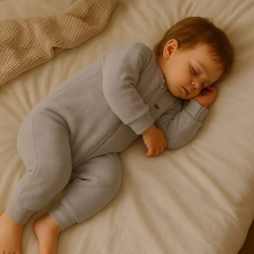 Moi Noi Fermuarlı Uzun Kollu Kışlık Uyku Tulum Waffle Gri 2,5 Tog - 5