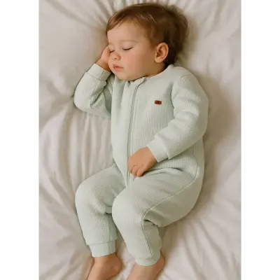 Moi Noi Fermuarlı Uzun Kollu Kışlık Uyku Tulum Waffle Mint 2,5 Tog - 8