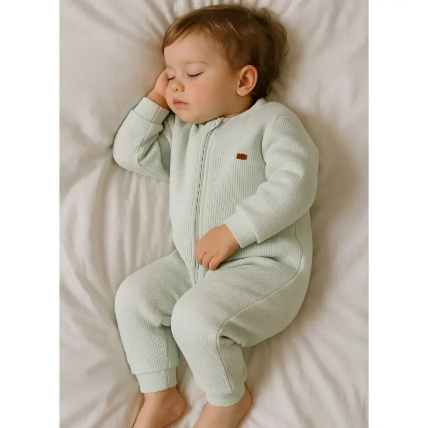 Moi Noi Fermuarlı Uzun Kollu Kışlık Uyku Tulum Waffle Mint 2,5 Tog - 8