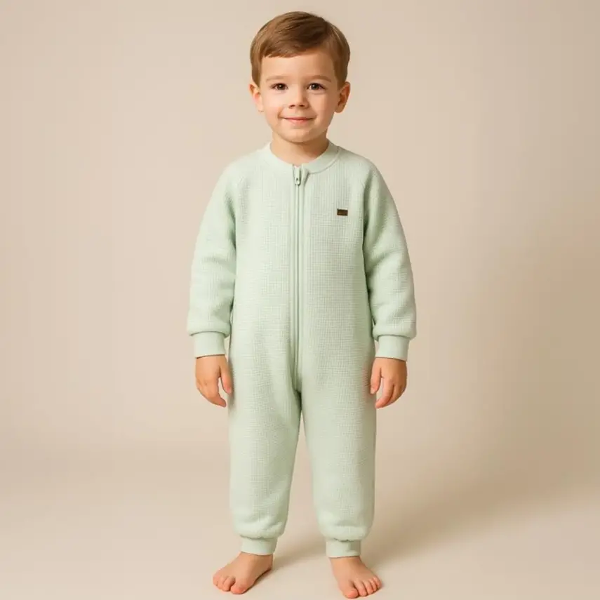 Moi Noi Fermuarlı Uzun Kollu Kışlık Uyku Tulum Waffle Mint 2,5 Tog - 1