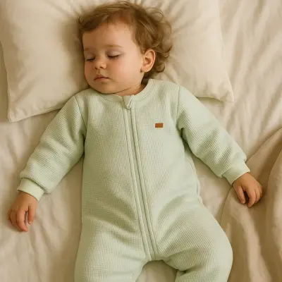 Moi Noi Fermuarlı Uzun Kollu Kışlık Uyku Tulum Waffle Mint 2,5 Tog - 11