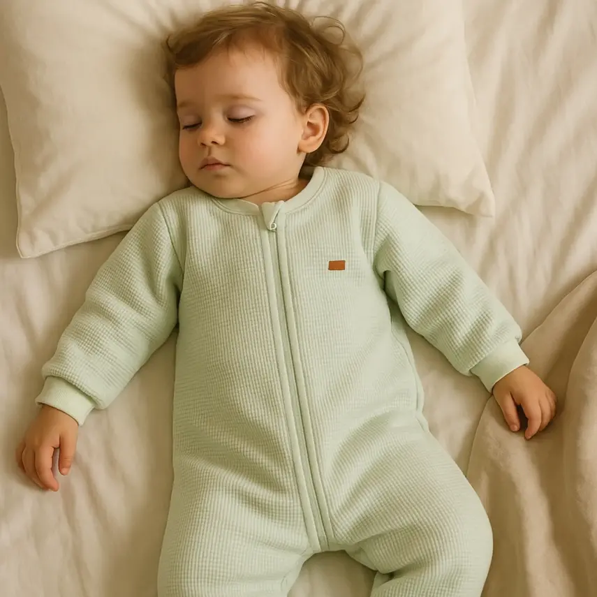 Moi Noi Fermuarlı Uzun Kollu Kışlık Uyku Tulum Waffle Mint 2,5 Tog - 11