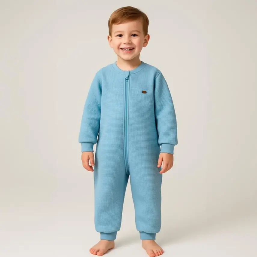 Moi Noi Fermuarlı Uzun Kollu Kışlık Uyku Tulum Waffle Petrol 2,5 Tog - 1