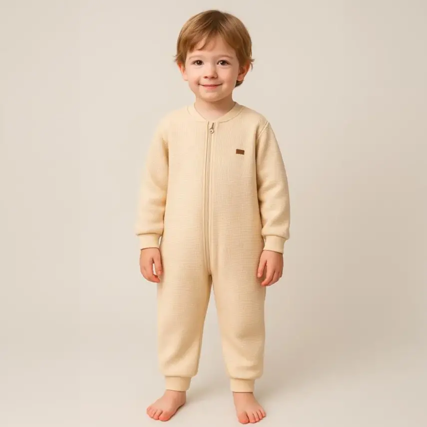 Moi Noi Fermuarlı Uzun Kollu Kışlık Uyku Tulum Waffle Sarı 2,5 Tog - 1