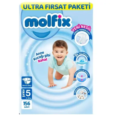 Molfix Bebek Bezi 3D 5 Beden Junior 11-18 Kg Ultra Fırsat Paketi 156lı