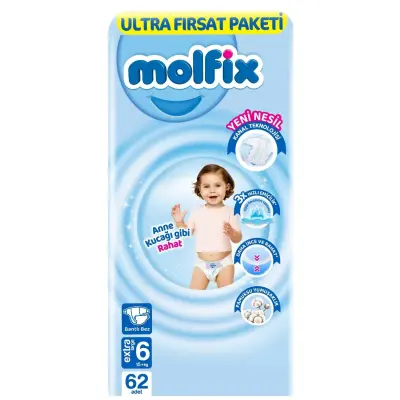 Molfix Bebek Bezi 3D 6 Beden Extra Large 15+ Kg 62li Ultra Fırsat Paketi (1)