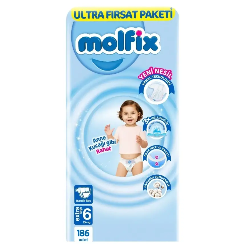 Molfix Bebek Bezi 3D 6 Beden Extra Large 15+ Kg Ultra Fırsat Paketi 186lı - 1